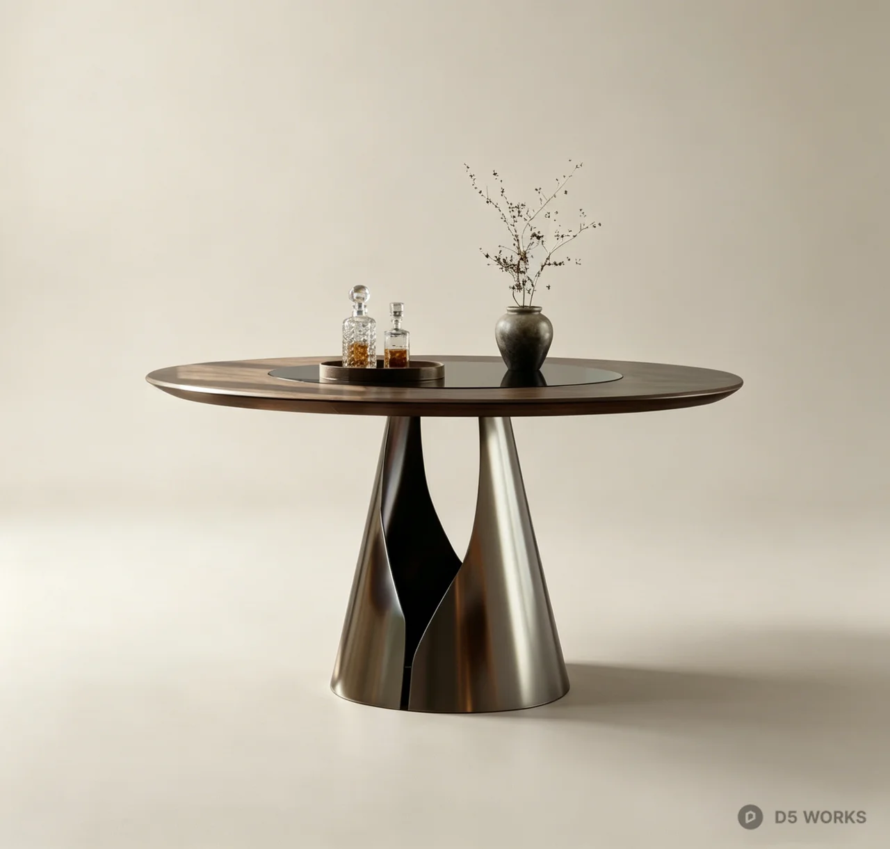Modern Sculptural Round Dining Table with Metal Base 3d model - Image 1