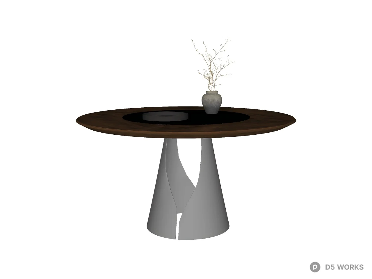 Modern Sculptural Round Dining Table with Metal Base 3d model thumbnail 2