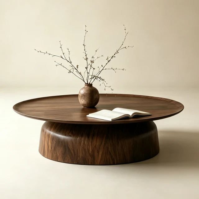 Minimalist Round Walnut Coffee Table 3d model