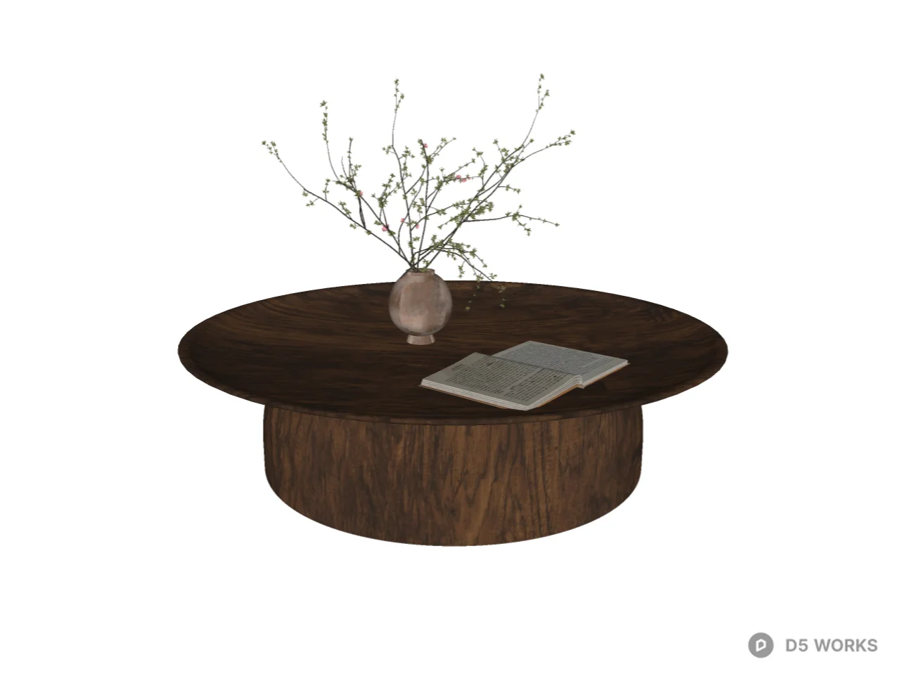 Minimalist Round Walnut Coffee Table 3d model thumbnail 2