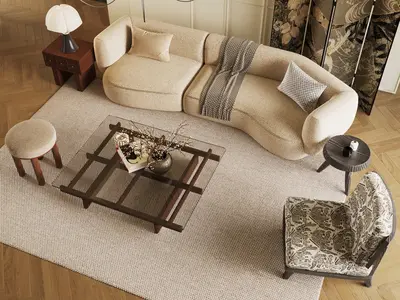 Mid Century Modern Living Room Sofa And Coffee Table 3d model