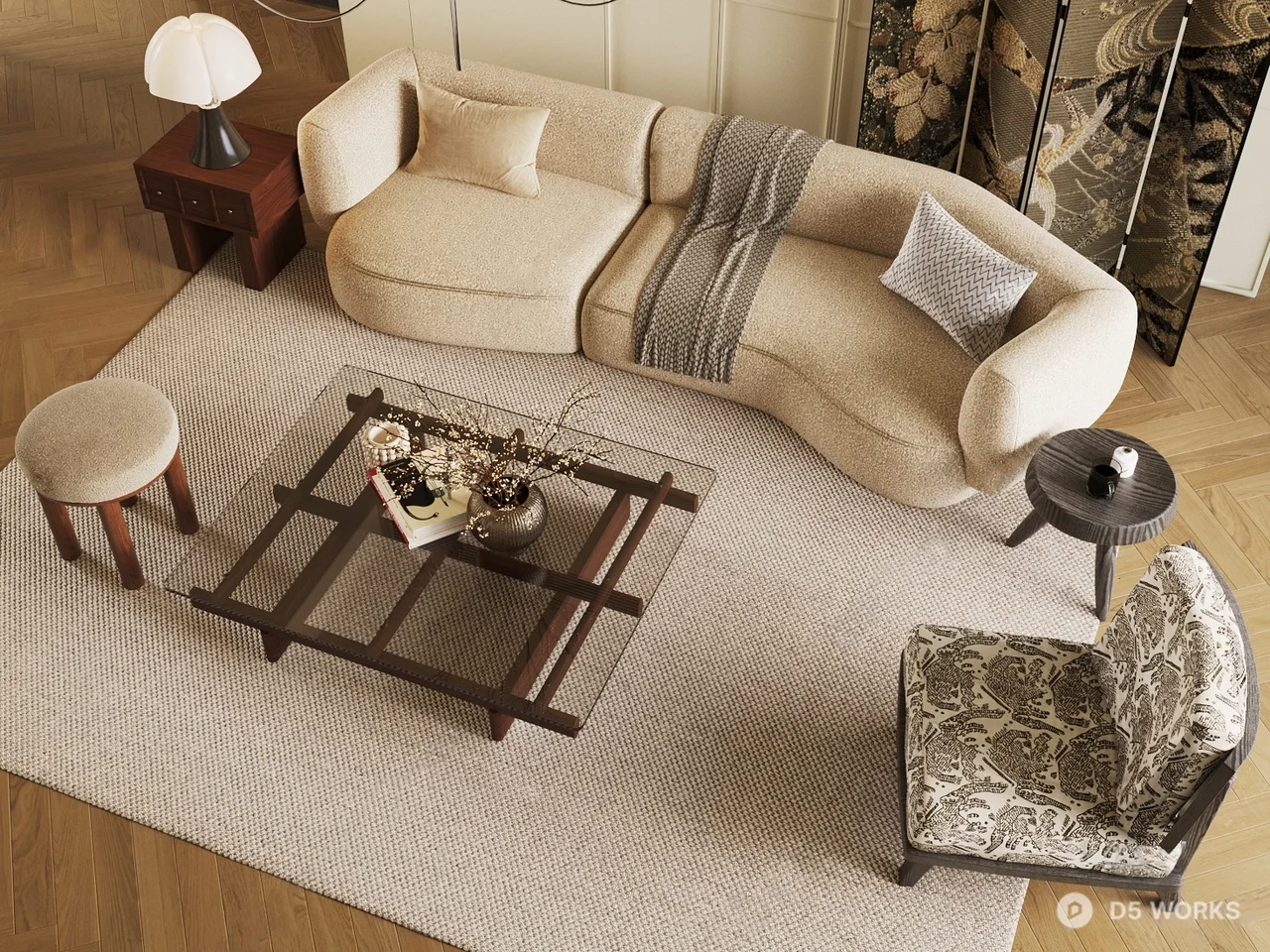 Mid Century Modern Living Room Sofa And Coffee Table 3d model - Image 1