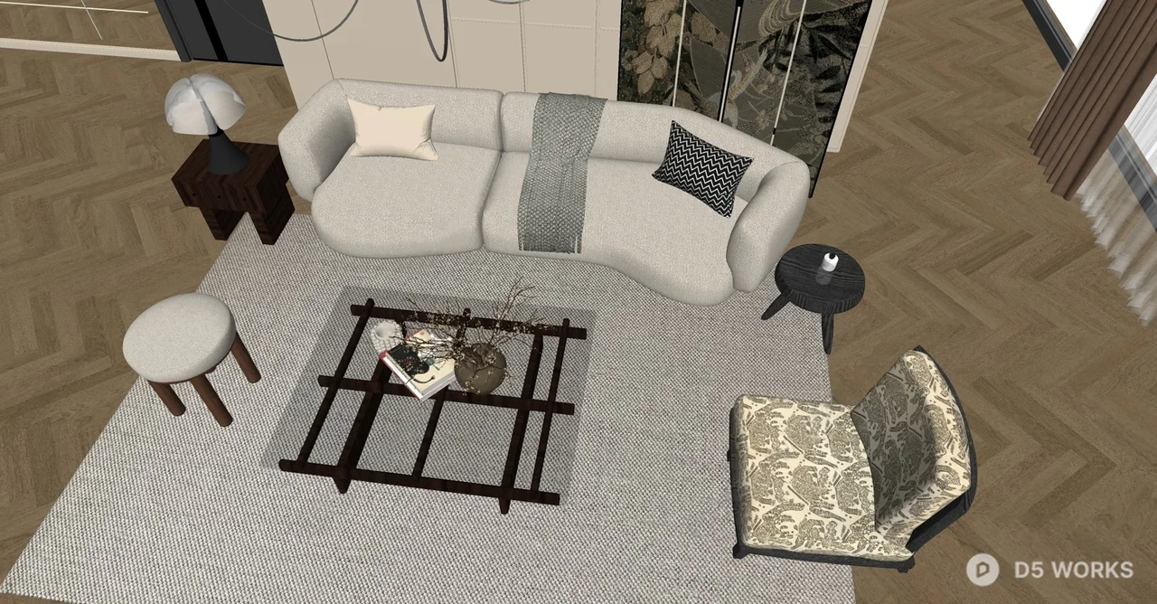 Mid Century Modern Living Room Sofa And Coffee Table 3d model thumbnail 2