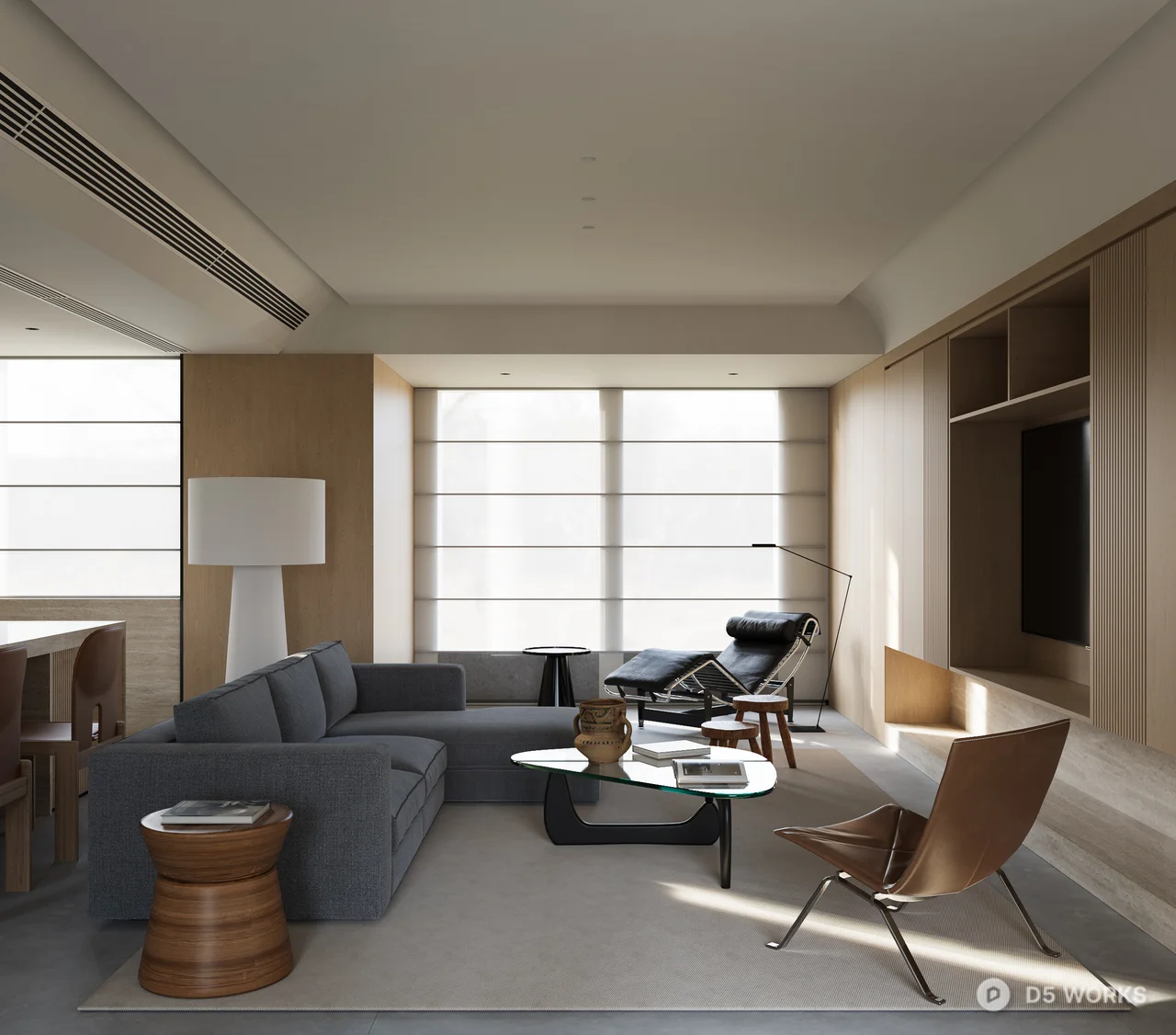 Modern Open Plan Living Dining Space 3d model thumbnail 2
