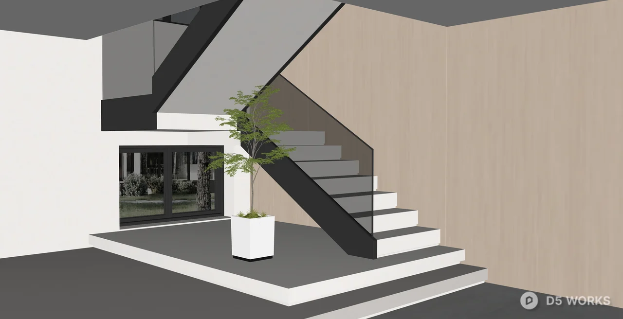 Modern Minimalist Interior Staircase with Glass Railing 3d model thumbnail 2
