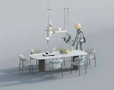 Modern Minimalist Dining Table With Chairs 3d model