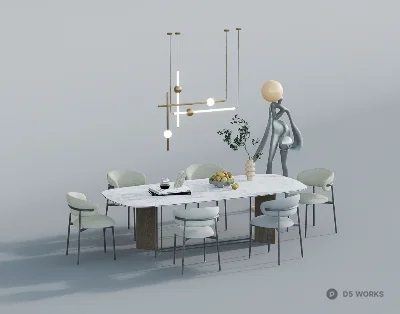 Modern Minimalist Dining Table With Chairs 3d model - Image 1