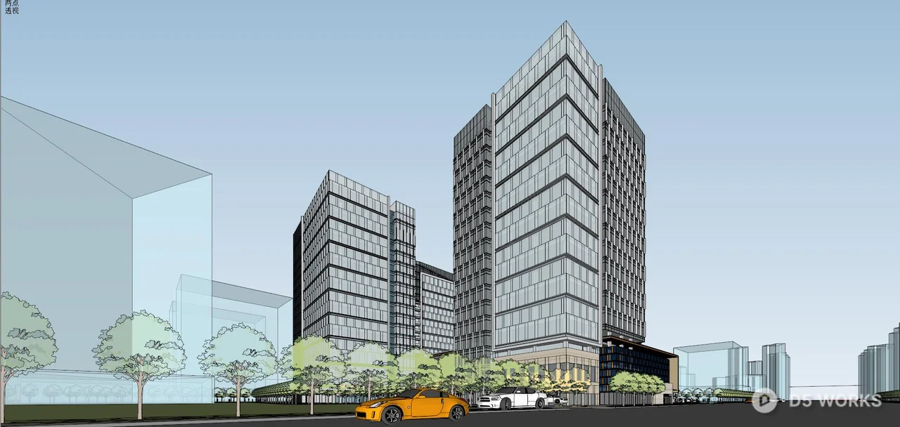 Modern Commercial Complex At Sunset 3d model thumbnail 3