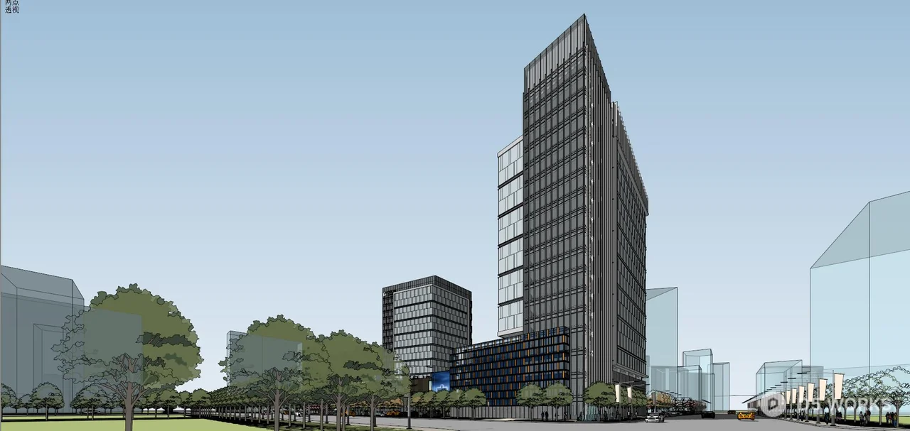Modern Commercial Complex At Sunset 3d model thumbnail 6
