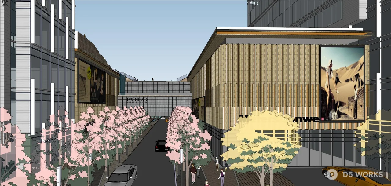 Modern Commercial Complex At Sunset 3d model thumbnail 2