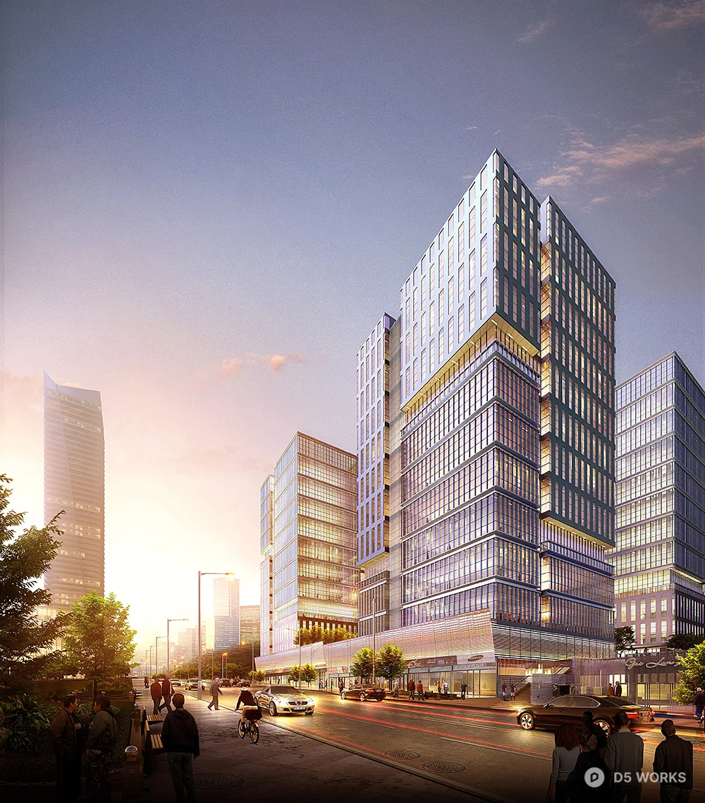 Modern Commercial Complex At Sunset 3d model - Image 1