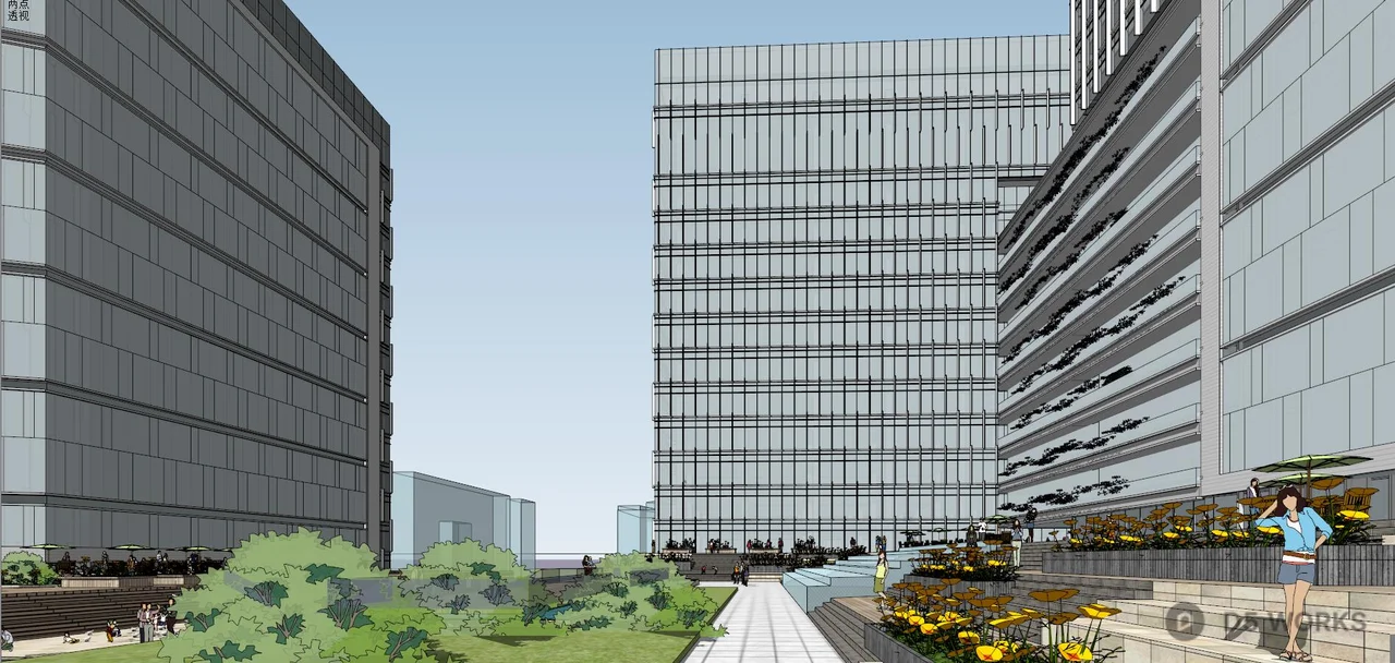 Modern Commercial Complex At Sunset 3d model thumbnail 7
