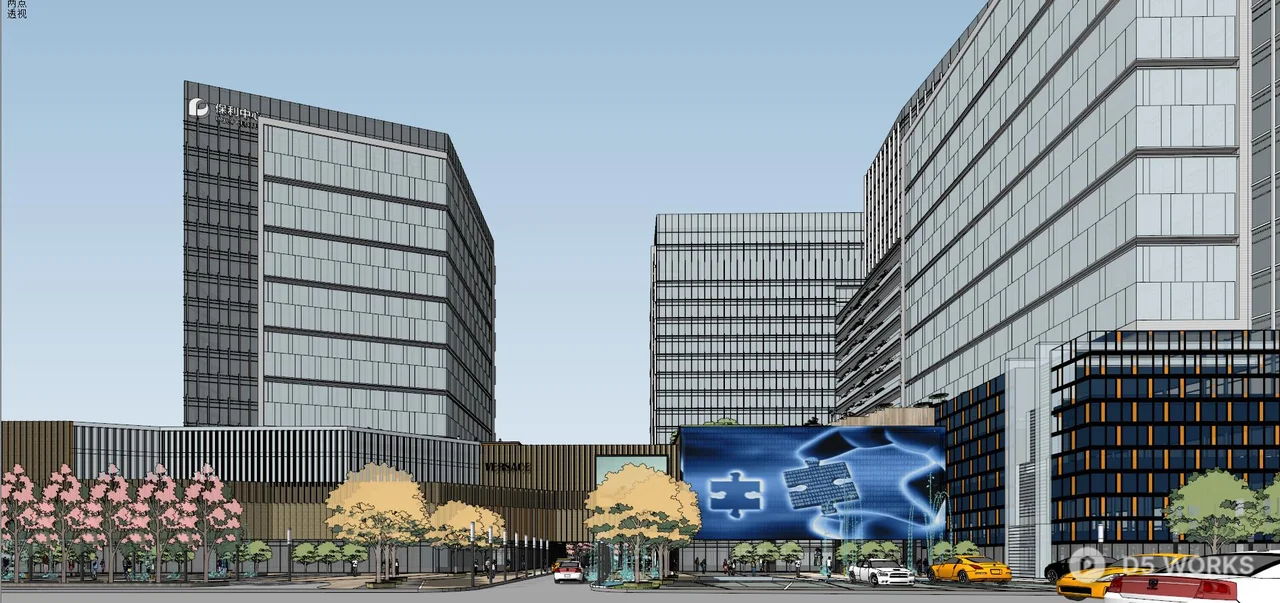Modern Commercial Complex At Sunset 3d model thumbnail 4