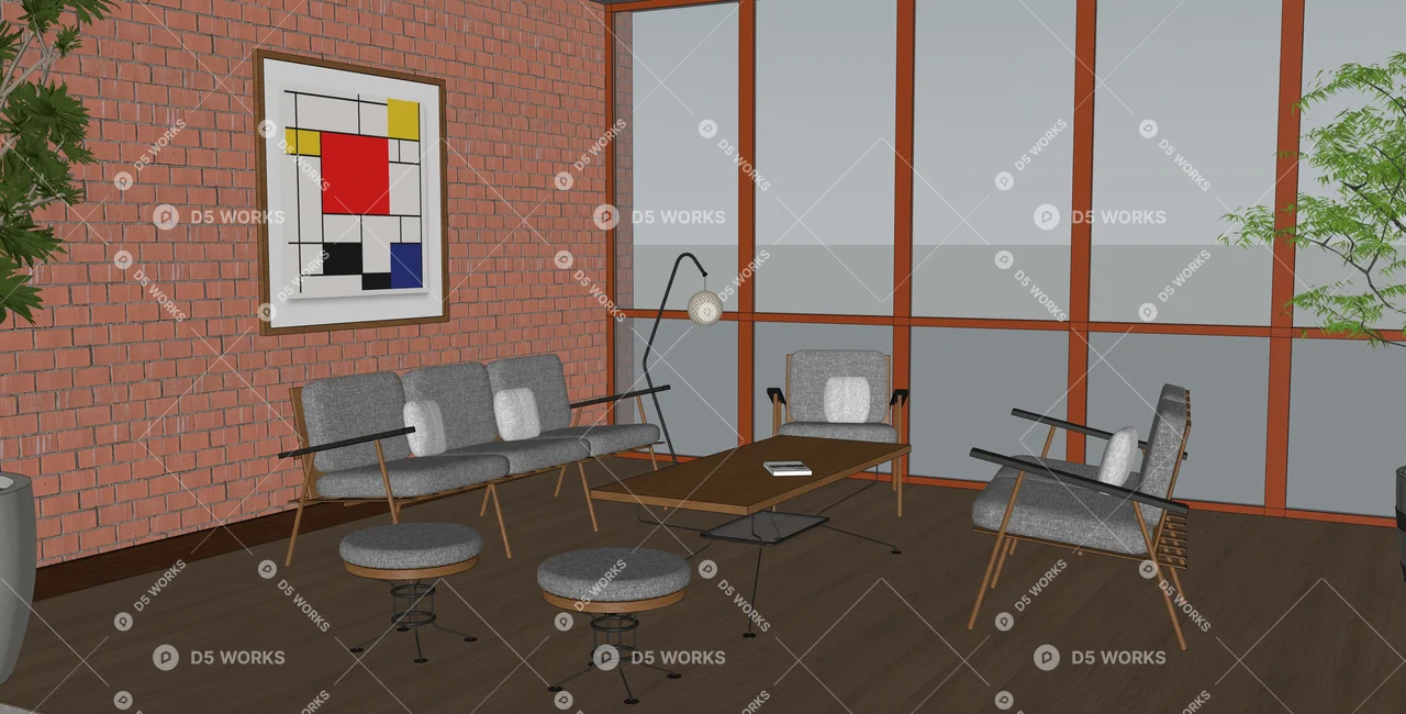 Sofa & Side Table Set 3d model thumbnail 2