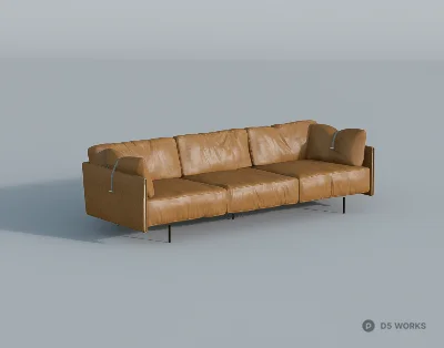 Minimalist Leather Three Seater Sofa 3d model - Image 1