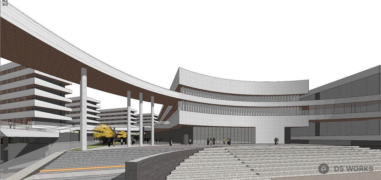 Modern Corporate Office Complex Amid Mountainous Landscape 3d model thumbnail 4