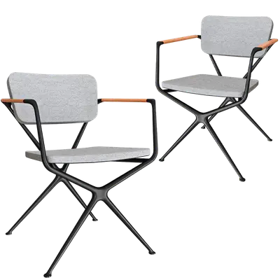 Minimalist Metal Frame Outdoor Chair With Wooden Armrests 3d model