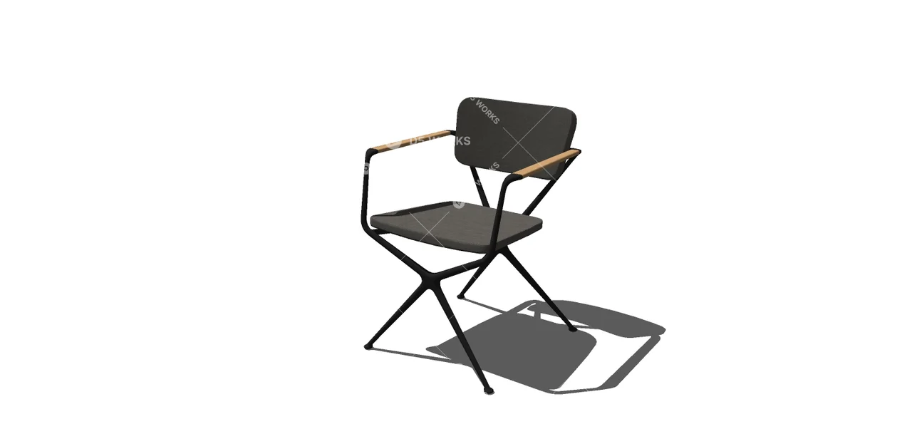 Minimalist Metal Frame Outdoor Chair With Wooden Armrests 3d model thumbnail 2