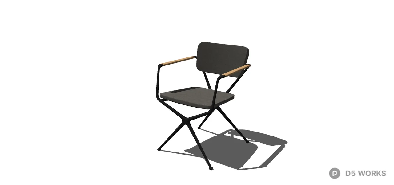 Minimalist Metal Frame Outdoor Chair With Wooden Armrests 3d model thumbnail 2