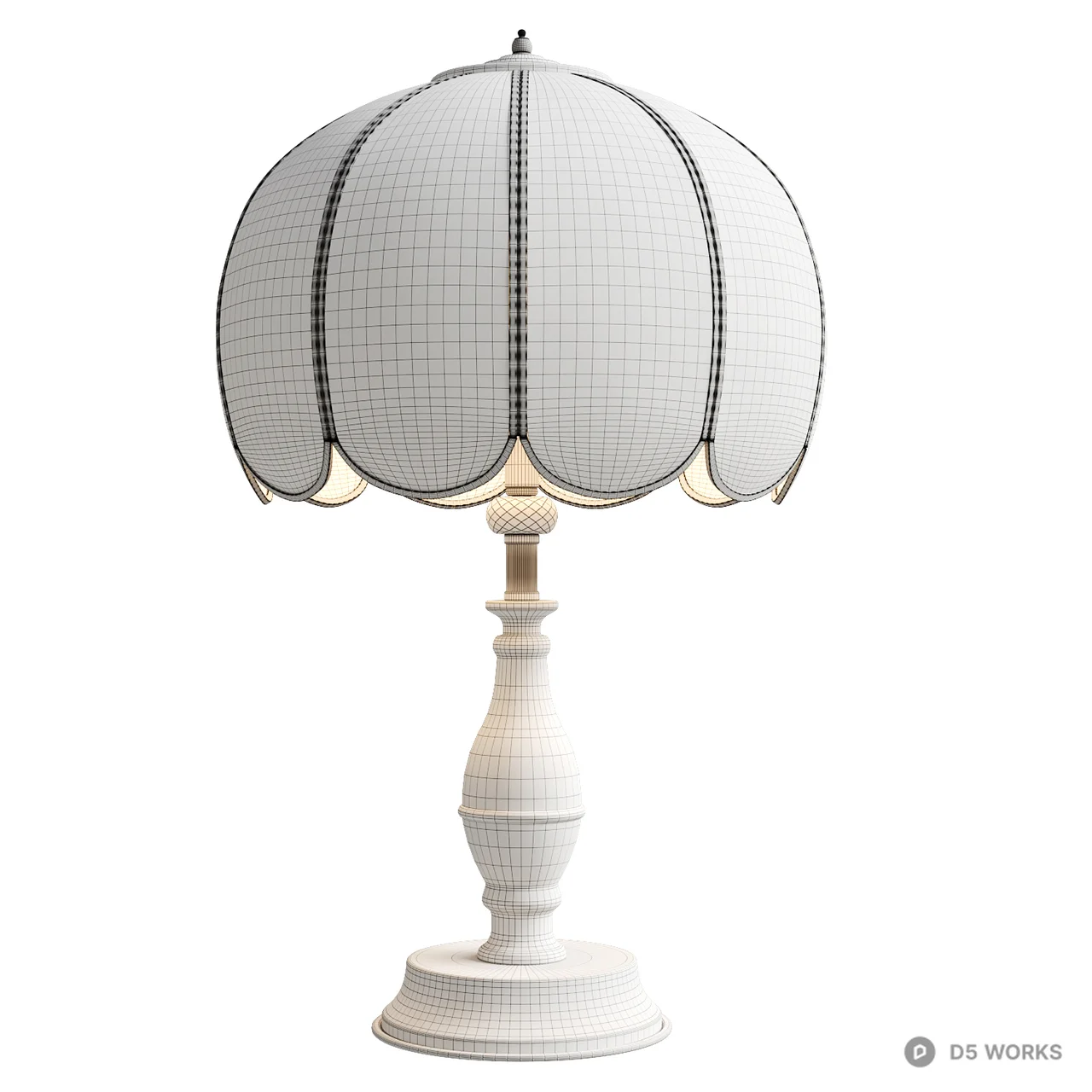 Vintage Scalloped Glass Table Lamp with Brass Base 3d model thumbnail 2