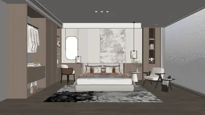 Modern Minimalist Bedroom with Artistic Wall Panel 3d model