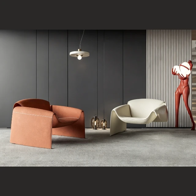 Modern Sculptural Leather Armchair Set 3d model