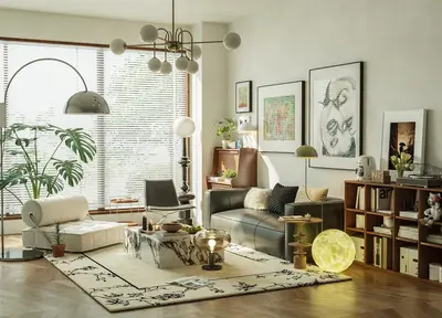 Mid Century Modern Living Room with Minimalist Decor 3d model