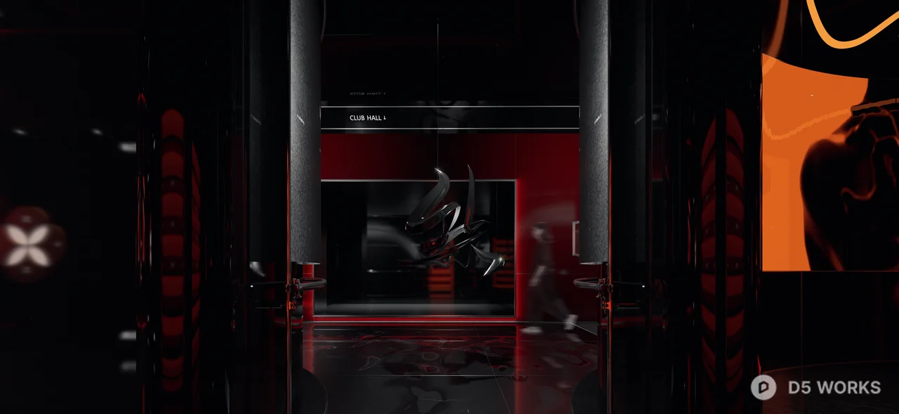Modern Bar With Red Lighting And Neon Accents 3d model thumbnail 3