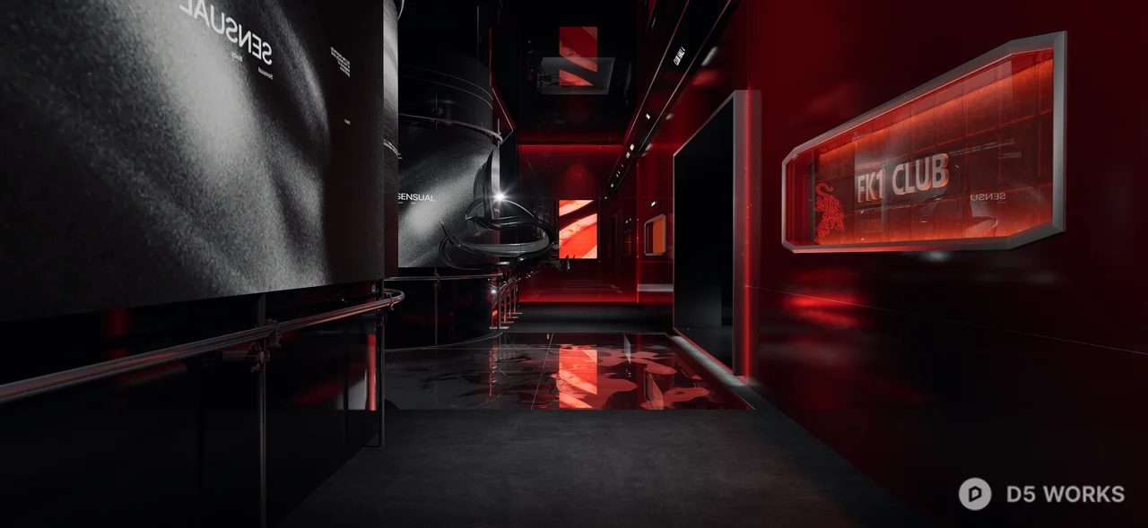 Modern Bar With Red Lighting And Neon Accents 3d model thumbnail 2