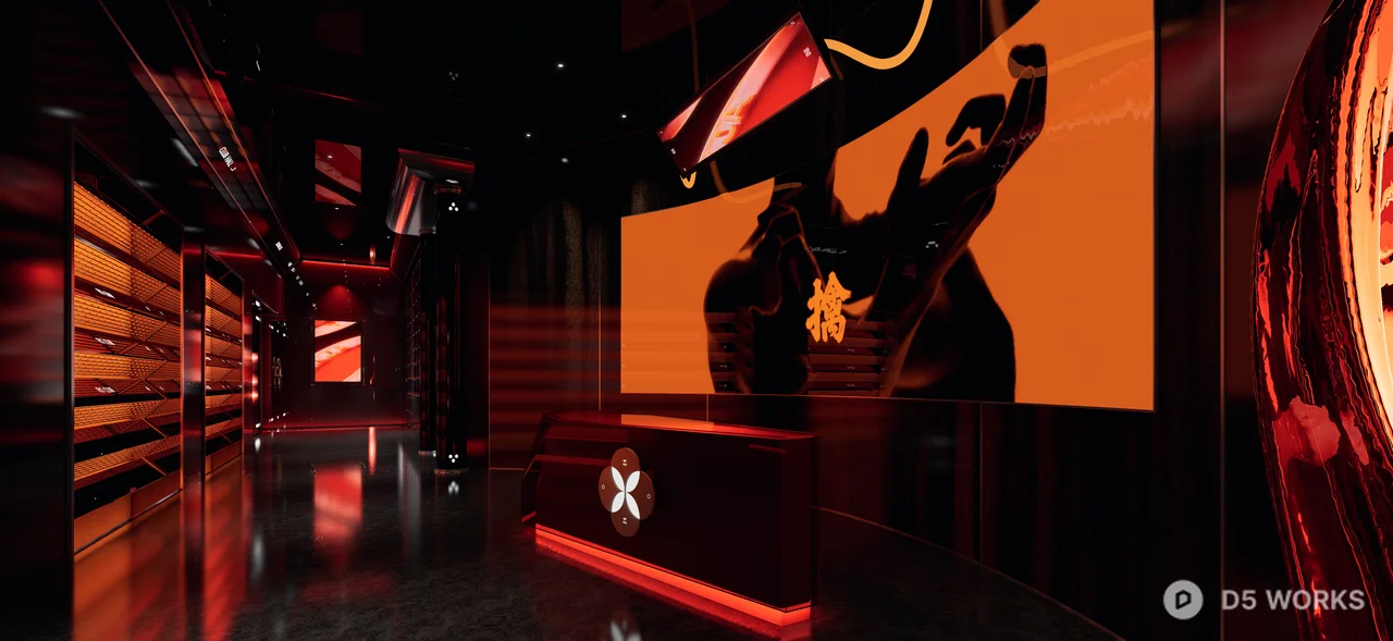 Modern Bar With Red Lighting And Neon Accents 3d model thumbnail 4