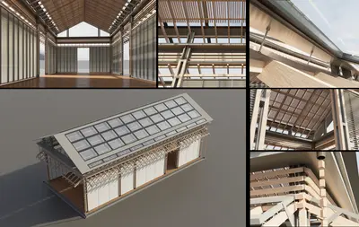 Log-structure landscape pavilion