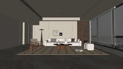 Minimalist Living Room with Geometric Rug 3d model