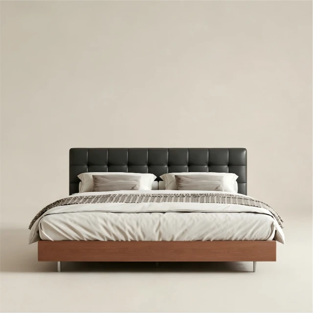 Modern Tufted Leather Headboard Double Bed 3d model