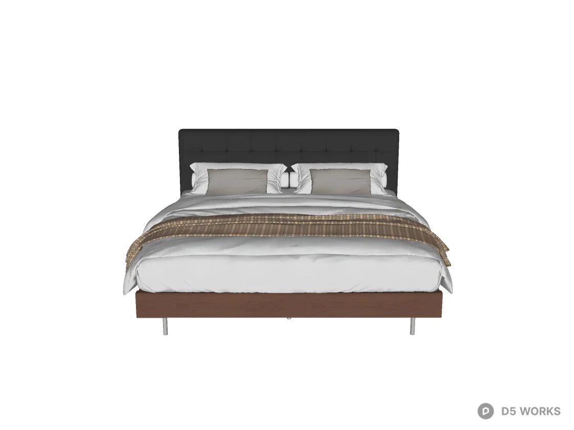Modern Tufted Leather Headboard Double Bed 3d model thumbnail 2