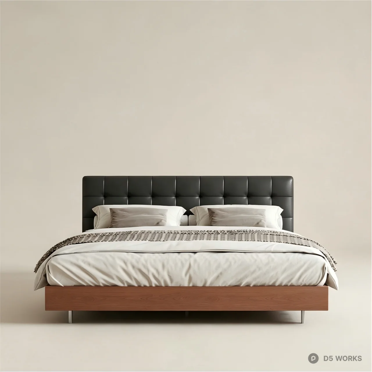 Modern Tufted Leather Headboard Double Bed 3d model - Image 1