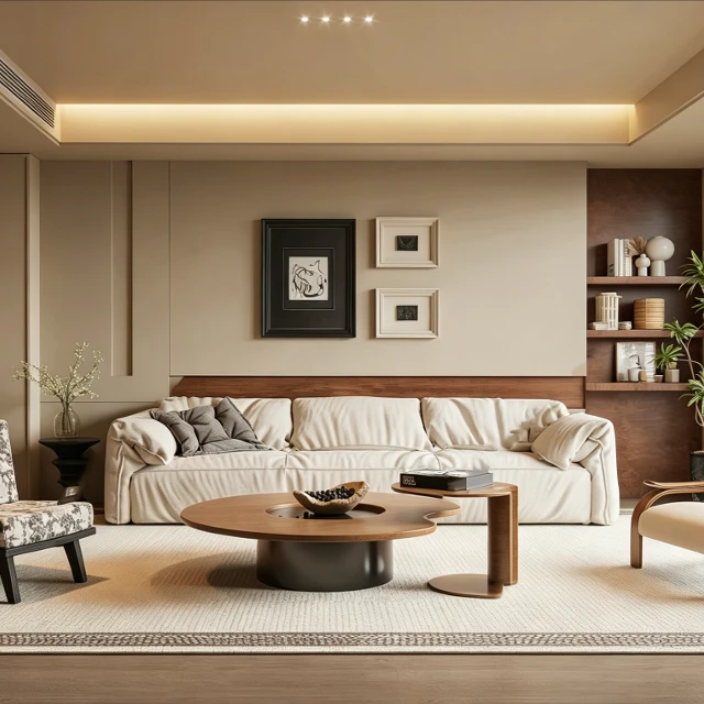 Modern Wabi-Sabi Japandi Living Room Interior Scene 3d model