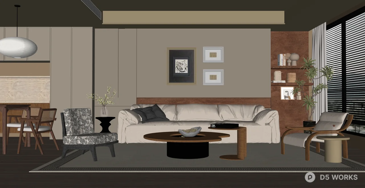 Modern Wabi-Sabi Japandi Living Room Interior Scene 3d model thumbnail 2