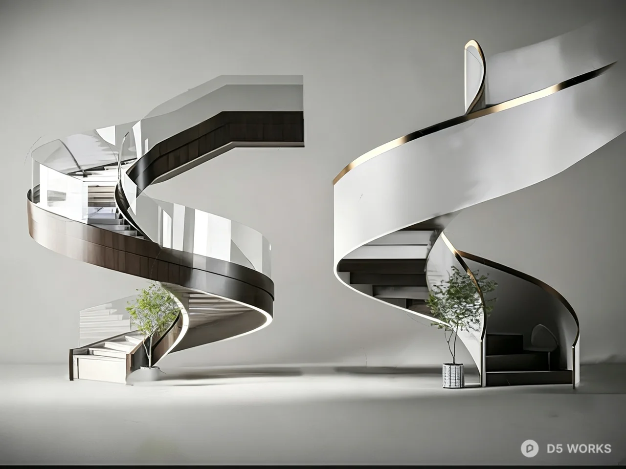 Modern Curved Spiral Staircase with Glass Railing 3d model - Image 1