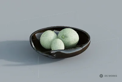 Minimalist Ceramic Bowl With Green Fruits 3d model - Image 1