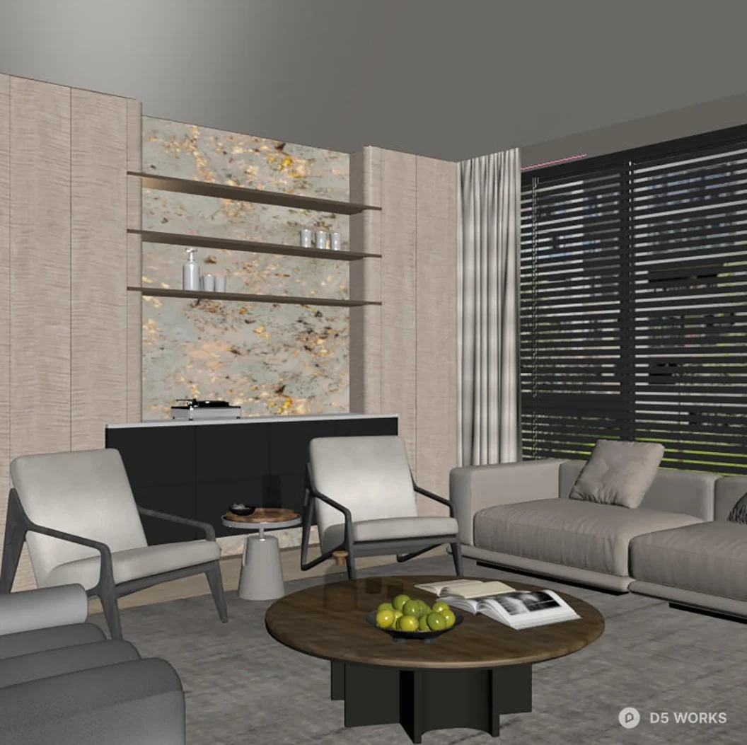 Modern Minimalist Living Room With Sunlight Shadows 3d model thumbnail 2