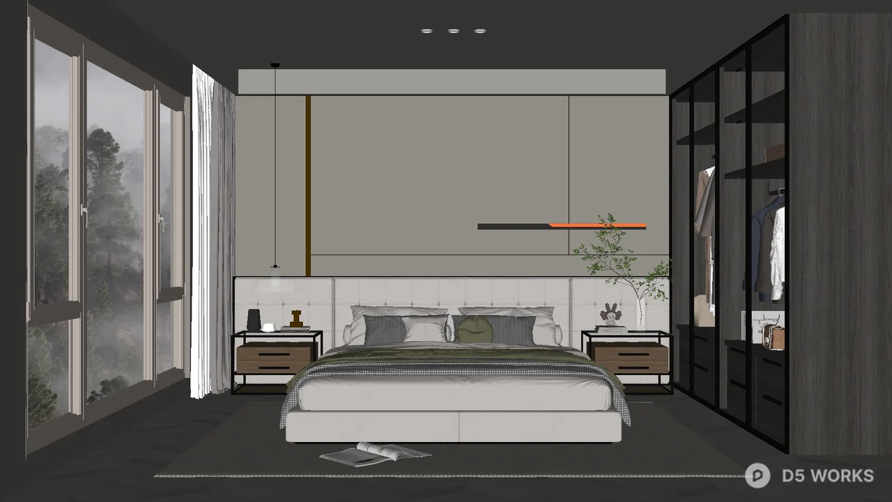 Modern Minimalist Bedroom with Integrated Wardrobe 3d model - Image 1