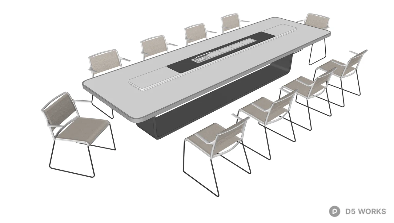 Modern Executive Conference Table and Chair Set 3d model thumbnail 2