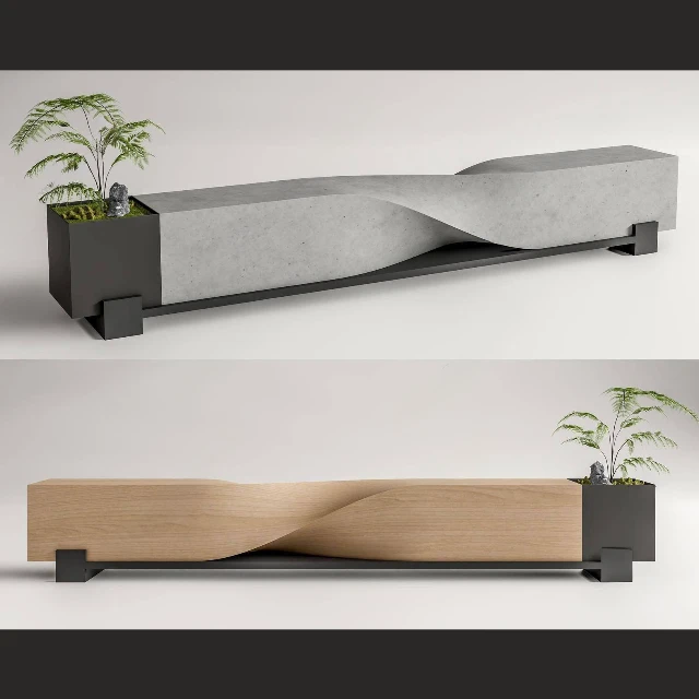 Modern Twisted Bench with Integrated Planter 3d model