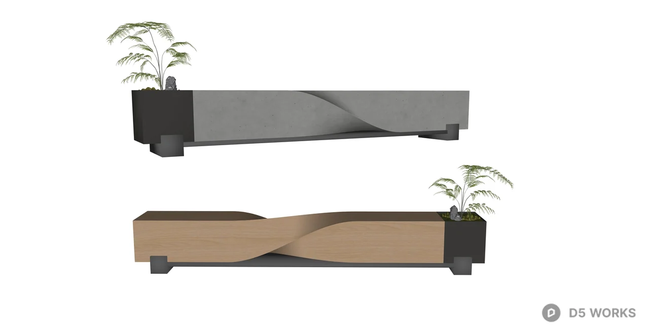 Modern Twisted Bench with Integrated Planter 3d model thumbnail 2