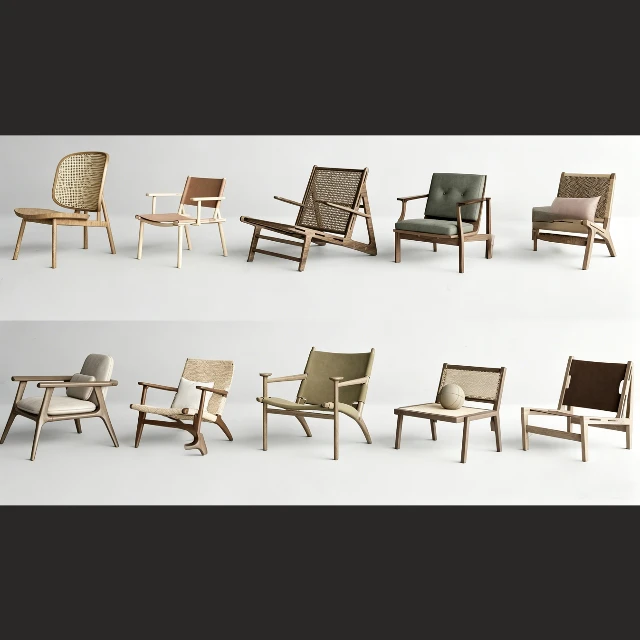 Mid-Century Modern Wooden Chair Collection 3d model