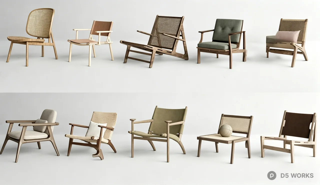 Mid-Century Modern Wooden Chair Collection 3d model - Image 1
