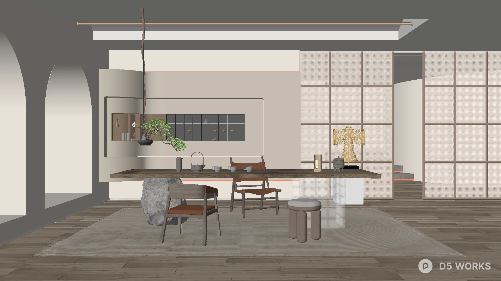 Free Minimalist Dining Room with Stone Table and Wooden Chairs 3D Model ...