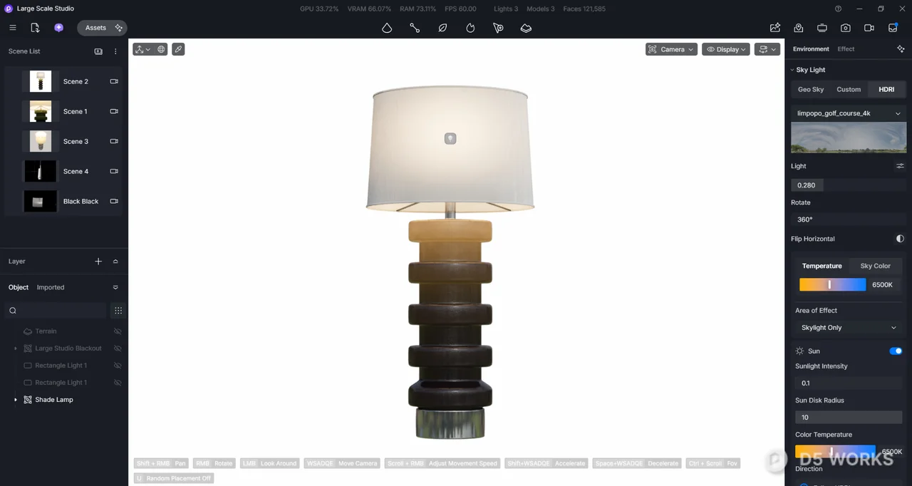 Ombre Ribbed Table Lamp with White Drum Shade & Chrome Base 3d model thumbnail 4