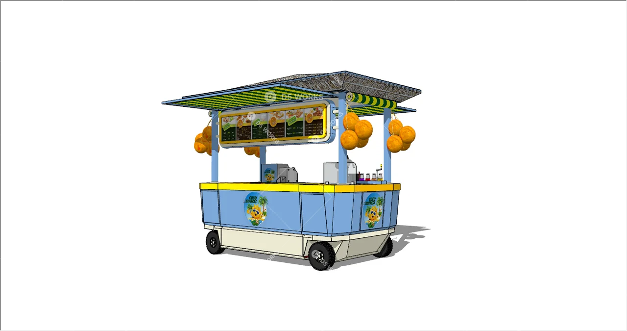 Mobile Food Cart With Canopy And Decorative Oranges 3d model thumbnail 2