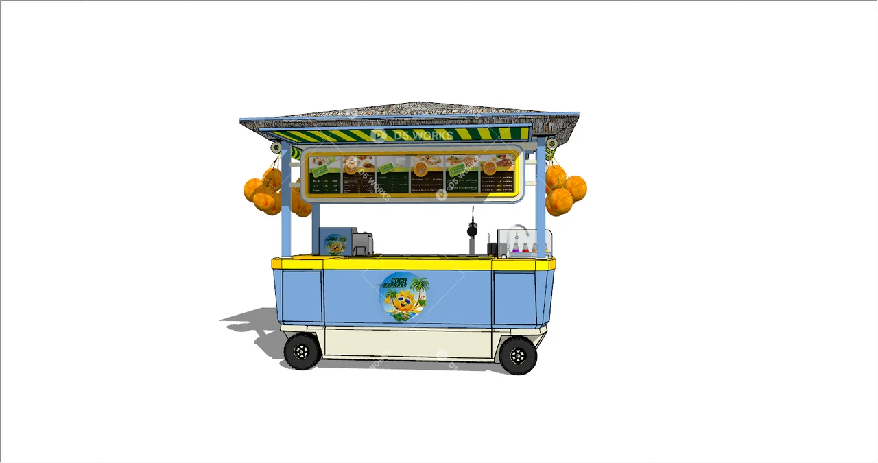 Mobile Food Cart With Canopy And Decorative Oranges 3d model thumbnail 3